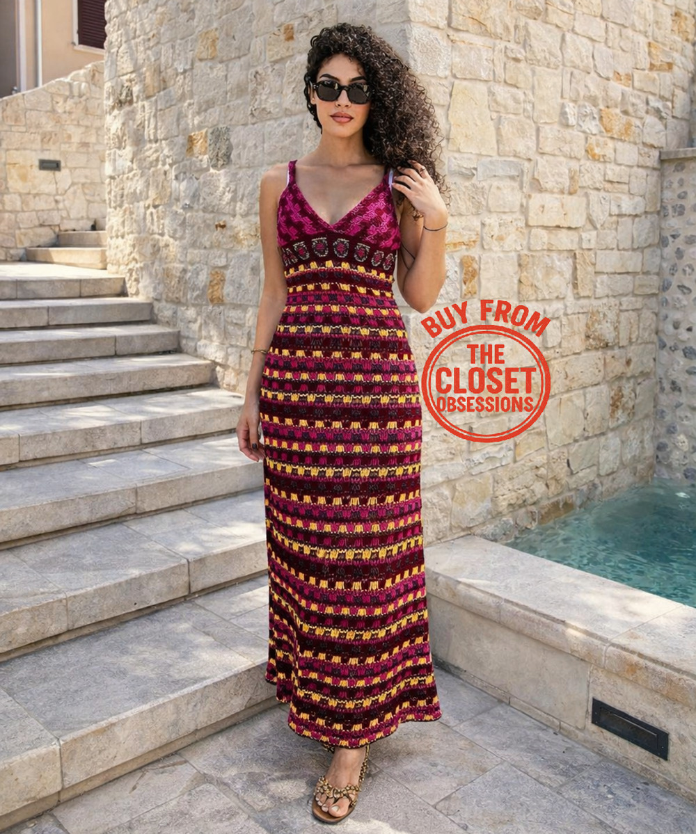 Zara NWT Multicolor Crochet Knit V Neck Midi Dress M L